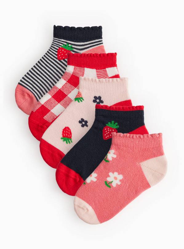 Strawberry Print Ankle Socks 5 Pack 12.5-3.5